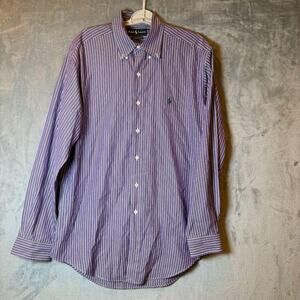 Vintage Ralph Lauren purple striped button down shirt classic fit mens medium